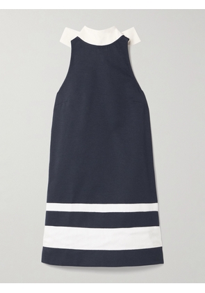 STAUD - Finn Bow-embellished Faille-trimmed Cotton-blend Mini Dress - Blue - x small,small,medium,large,x large
