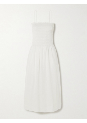 Faithfull - Geriba Smocked Linen Midi Dress - White - x small,small,medium,large,x large,xx large