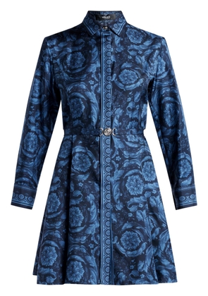 Versace Barocco-print belted silk shirtdress - Blue
