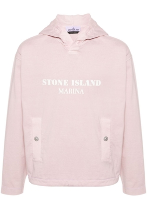 Stone Island logo-print cotton hoodie - Pink