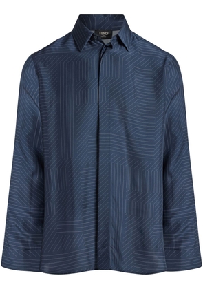 FENDI FF-motif striped cotton shirt - Blue