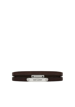 Saint Laurent ID-plaque leather bracelet - Brown