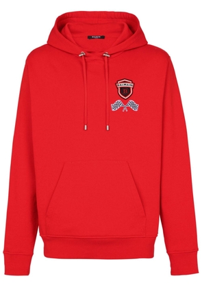 Balmain logo-appliqué cotton hoodie - Red