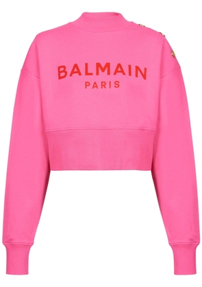 Balmain logo-print cropped sweatshirt - Pink