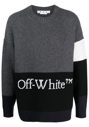 Off-White logo-jacquard colour-block jumper - DARK GREY WHITE