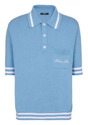 Balmain logo-embroidered knitted polo shirt - Blue