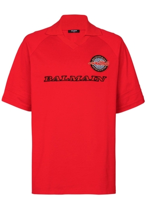 Balmain logo-patch cotton polo shirt - Red