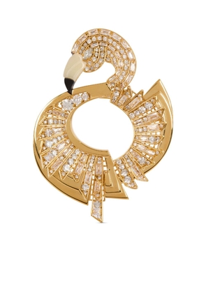 Balmain Flamingo crystal-embellished brooch - Gold