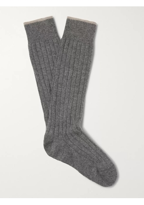 Brunello Cucinelli - Ribbed Mélange Virgin Wool-Blend Socks - Men - Gray - S