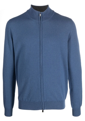 Corneliani ribbed-knit zip-up sweater - Blue