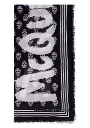 Alexander Mcqueen Scarf With All-Over Skull Print And Graffiti Logo