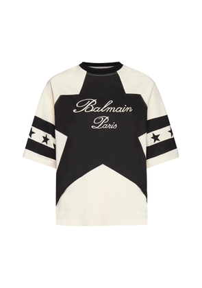 Balmain Cropped T-Shirt With Star And Logo Prints