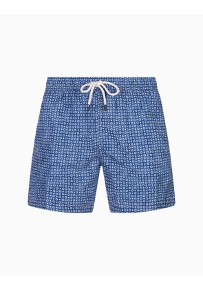 Fedeli Royal Blue Swim Shorts With Micro Pattern