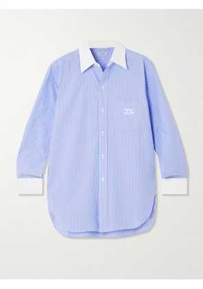BODE - Signet Murray Embroidered Striped Cotton-poplin Shirt - Blue - x small,small,medium,large,x large