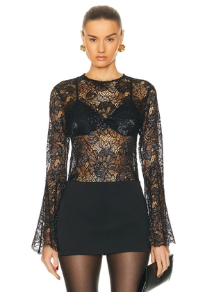 FRAME Lace Flutter Sleeve Blouse in Black - Black. Size L (also in S, XS).