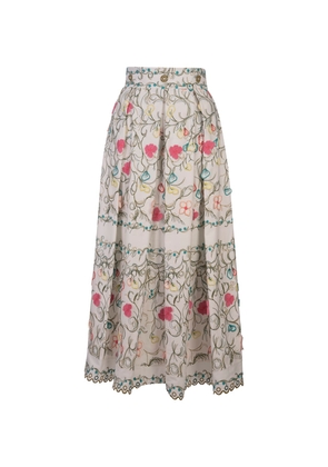 Elie Saab Cotton Embroidered Garden Long Skirt