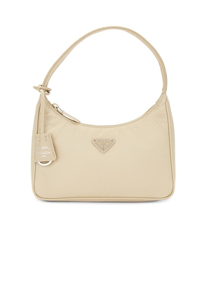 FWRD Renew Prada Re-Edition Nylon Shoulder Bag in Cream.