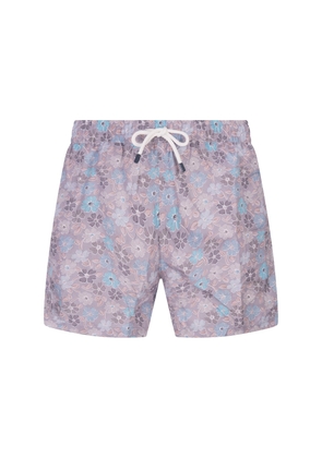 Fedeli Purple Swim Shorts With Multicoloured Flower Pattern