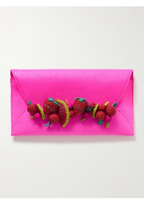 Aquazzura - Strawberry Punch Embellished Raffia Clutch - Pink - One size