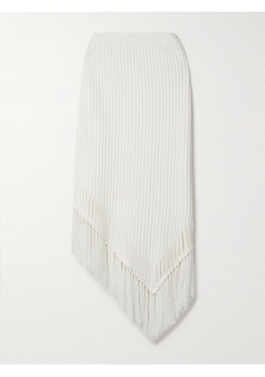 Cult Gaia - Tonisha Asymmetric Fringed Ribbed-knit Midi Skirt - Off-white - xx small,x small,small,medium,large,x large