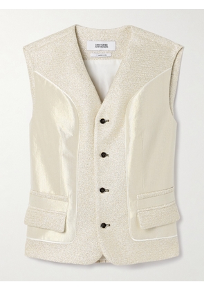 Christopher John Rogers - Belted Paneled Metallic Tweed, Lamé And Striped Voile Vest - Neutrals - x small,small,medium,large