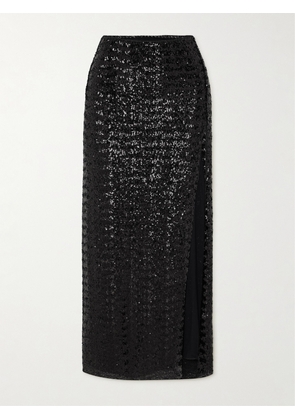 Oséree - Sequined Satin Midi Skirt - Black - small,medium,large,x large
