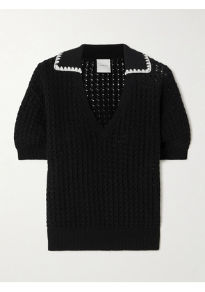 Varley - Monte Two-tone Crocheted-cotton Polo Sweater - Black - xx small,x small,small,medium,large,x large