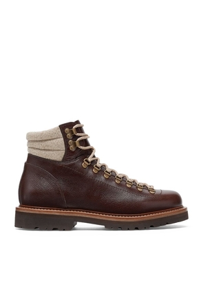 Brunello Cucinelli Calfskin Wool-Trim Mountain Boots