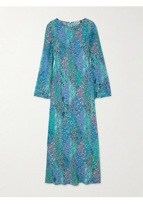 RIXO - Alondra Patchwork Floral-print Silk Crepe De Chine Midi Dress - Blue - UK 6,UK 8,UK 10,UK 12,UK 14,UK 16,UK 18,UK 20