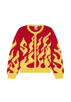 Sky High Farm Workwear Flame Hand Knit Cardigan in Red - Red. Size M (also in L).