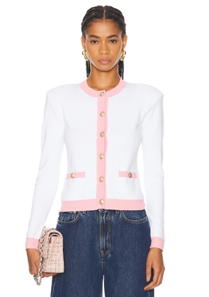 L'AGENCE Leon Crew Neck Cardigan in White & Cotton Candy - White. Size L (also in M, S, XL, XS).