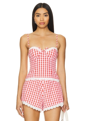 MAJORELLE Peggy Bustier Top in Red. Size L, S, XL, XS.