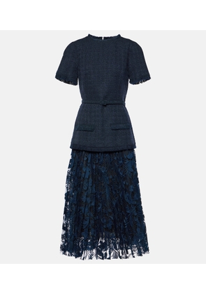 Oscar de la Renta Wool-blend tweed and lace midi dress