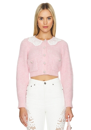 self-portrait Fluffy Knit Cardigan in Pink. Size M, S, XS.