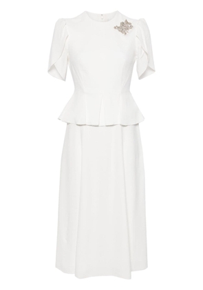 ERDEM crystal-embellished peplum-waist midi dress - White