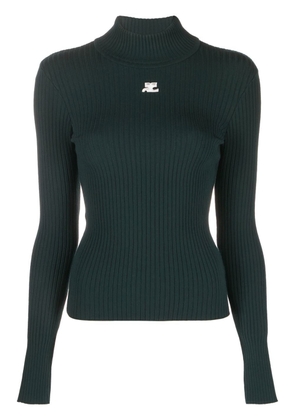 Courrèges logo-patch ribbed-knit jumper - Green