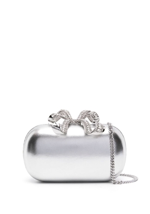 Self-Portrait Bow laminated-leather clutch bag - Silver