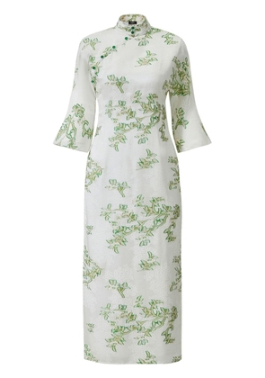 Shanghai Tang floral-jacquard band-collar gown - White