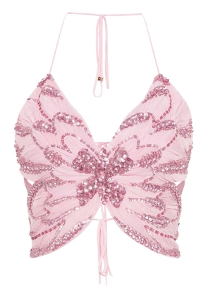 Blumarine sequin-embellished butterfly top - Pink
