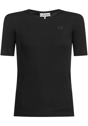 GANNI logo-appliqué cotton T-shirt - Black