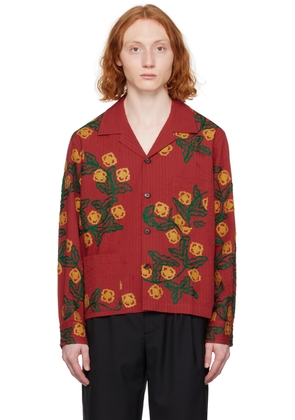 Bode Red Marigold Wreath Long Sleeve Shirt