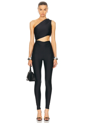 The Andamane Poppy One Shoulder Cut Out Jumpsuit in Black - Black. Size M (also in S).