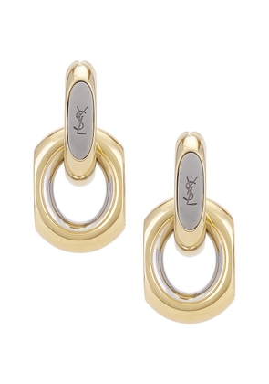 Saint Laurent YSL Duo Link Earrings in Dore & Palladium - Metallic Gold. Size all.