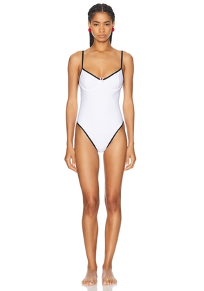 Rowen Rose Underwire One Piece Swimsuit in White & Black - White. Size 34 (also in 40).