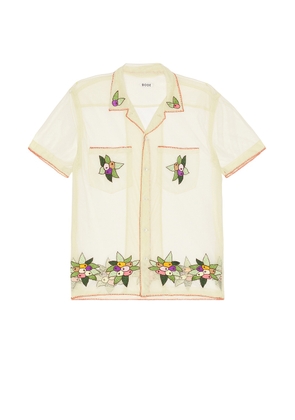 BODE Embroidered Suncherry Short Sleeve Shirt in White Multi - Cream. Size L (also in M, S, XL/1X).