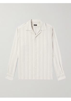Zegna - Camp-Collar Striped Linen and Silk-Blend Shirt - Men - Neutrals - S