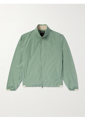 Zegna - Leather-Trimmed Silk Bomber Jacket - Men - Green - IT 46