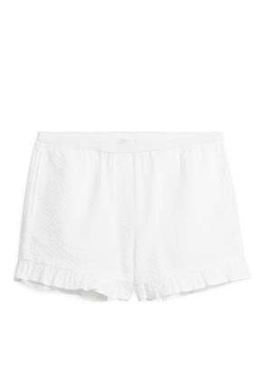 Frill Seersucker Shorts - White
