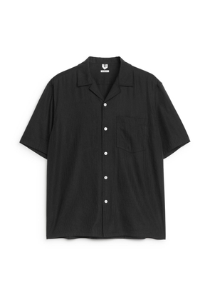 Drapy Linen-Blend Shirt - Black