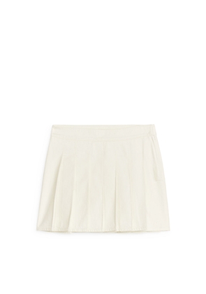Pleated Denim Skirt - White